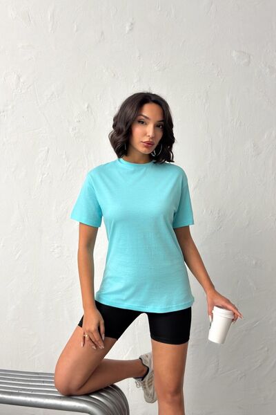 NEW JOURNAL Γυναικείο Τυρκουάζ Μπλουζάκι με Κοντό Μανίκι και Λαιμόκοψη Ποδηλά...