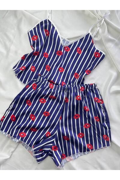 ROZENİN LINGERIE Patterned Adjustable Strap Satin Pajama Set