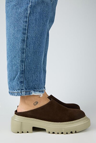 Manijero Γυναικείες δερμάτινες παντόφλες Bianca από γνήσιο δέρμα Flat Sabo Brown