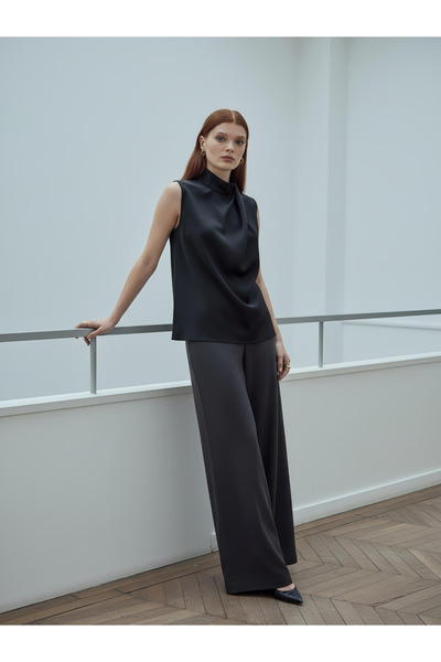 PERA MODA Γυναικείο πουκάμισο με ψηλό λαιμό, χωρίς εμφάνιση μηδενικού μανίκι