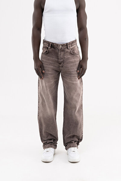 Machinist Erkek Efektli Yıkamalı Baggy Jean Pantolon Kahverengi