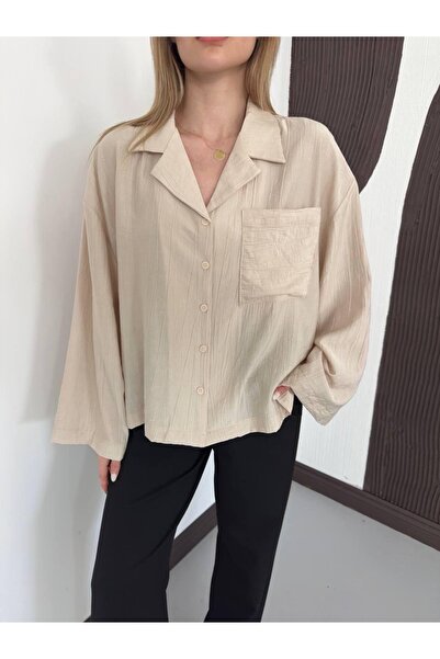 Ekim Store Πουκάμισο Oversize με Λεπτομέρεια Ριγέ Σχέδιο και Μονή Τσέπη