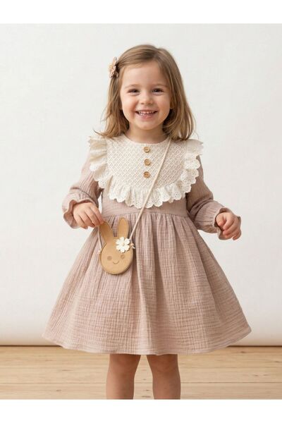 Cherrys Bebek Φόρεμα κοριτσιού από μουσελίνα με δαντέλα κηρήθρας