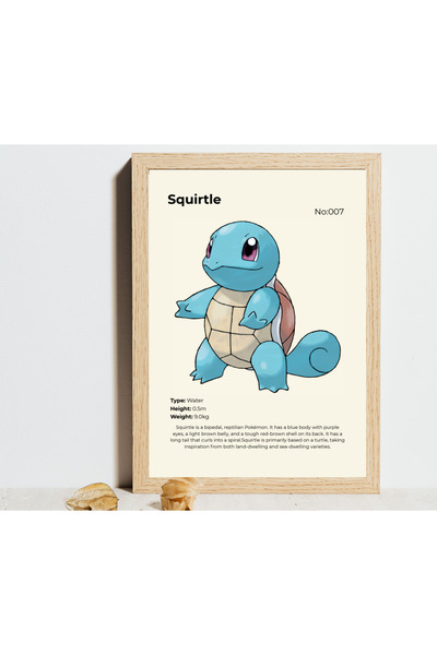 Vantora Pokemon Squirtle Tasarımlı Ahşap Çerçeveli Poster | Duvar Tablosu