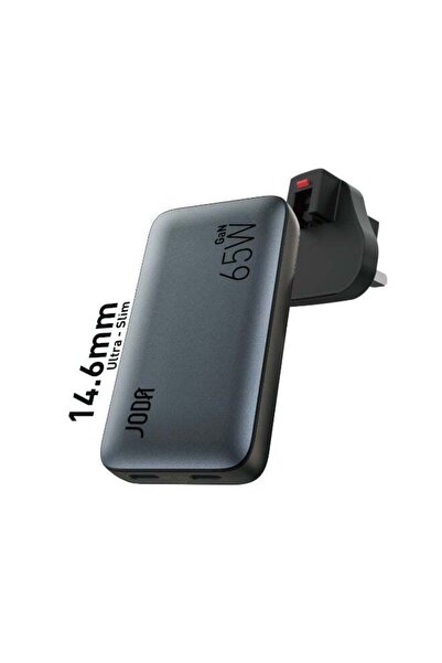 Joda شاحن حائط VoltPad 65 GaN بمنفذين USB-C بقوة 65 واط باللون الأسود