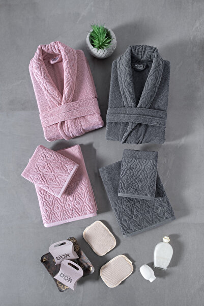 Mürdüm Home Σετ οικογενειακών μπουρνούζια Hira 10 τεμαχίων - 100% βαμβάκι, πο...