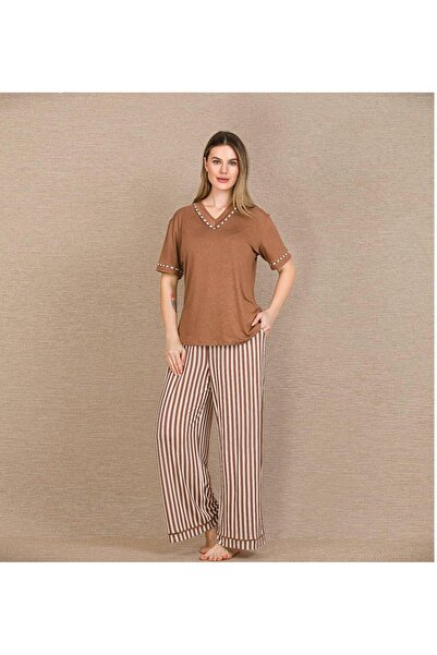 Lady Lingerie Σετ γυναικείες πιτζάμες με κοντά μανίκια και ρίγες