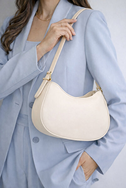 zetus Γυναικεία τσάντα χειρός και ώμου με ρυθμιζόμενο λουράκι και κρεμ μπαγκέτα