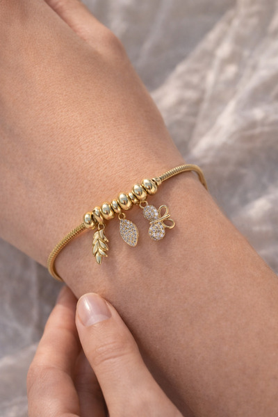 Sacce Scarves&Accessories Kelebek Yaprak Charm Detaylı Yılan Zincir Bileklik ...
