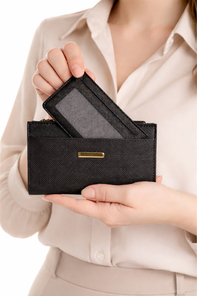 sannora bags Women's Black Wallet Card Holder Slim Stylish Minimalist Multi-C...