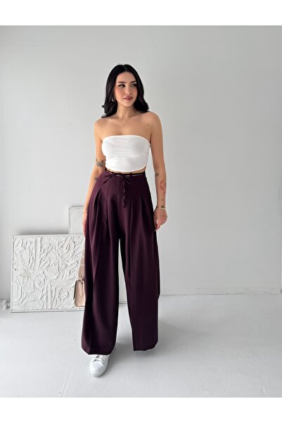 02Lady Fashion Παντελόνι Palazzo με φαρδιά μπατζάκια, φερμουάρ, ψηλόμεσο, με ...