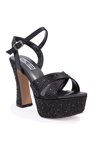 DAGOSTER DZA07-771900 Μαύρο σατέν λουράκι με τακούνι πάχους 12 εκ. Γυναικεία ...