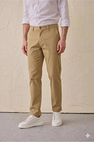 everhold Camel Keten Chino Pantolon