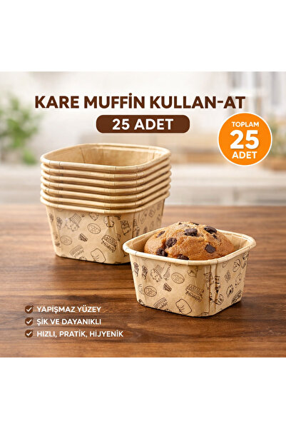 kalitexhome Kare Muffin Kalıbı Kullan At 25 Adet | Yağlı Kağıt Fırın ve Airfr...