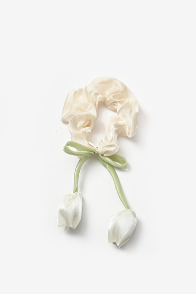 Le Mabelle Κοριτσίστικη λαστιχένια αγκράφα με φιγούρα τουλίπας σε χρώμα εκρού