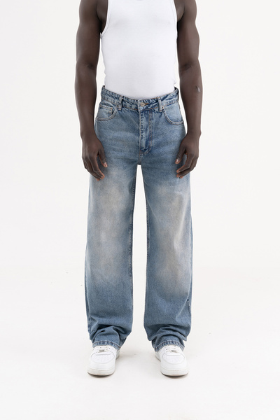 Machinist Men's Effected Velvet Baggy Jean Trousers Light Silver