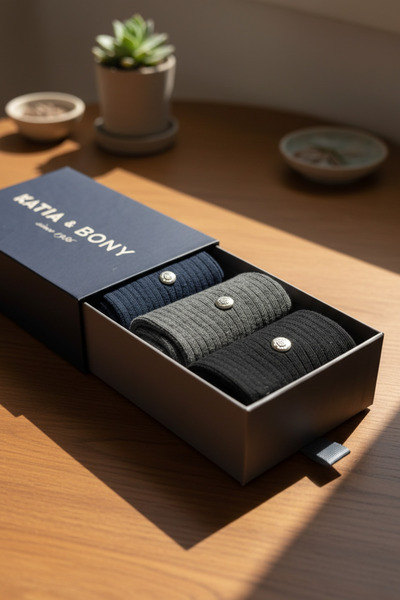 Katia&Bony Ανδρικές κάλτσες με καρφιά, 3 τεμαχίων, σε σκούρο μπλε χρώμα, σε κ...