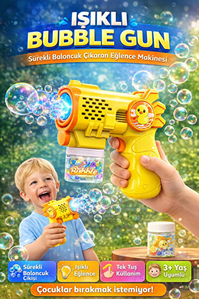 Toyska Işıklı Otomatik Baloncuk Tabancası - Bubble Gun 14cm