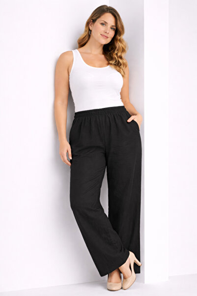 Şans Γυναικείο παντελόνι μεγάλου μεγέθους, μαύρο, με ελαστική μέση, τσέπες κα...