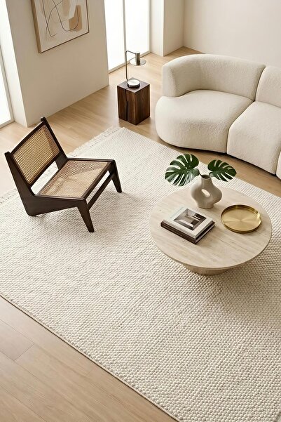 LEİVA HOME Beyaz Bohem Bukle Dokulu Yumuşak Modern Saçaklı Salon Yatak Odası ...