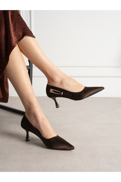 ALEMDAR AYAKKABI Γυναικεία παπούτσια SEDLEY σε καφέ σατέν με τακούνι