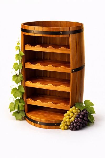 OEM Suport Premium pentru Vin, Raft din Lemn Masiv Forma Butoi Rustic, Capaci...