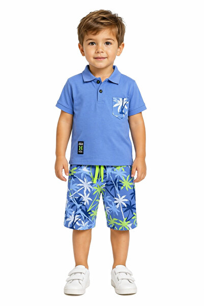 İrem Çocuk Giyim Boy's Palm Tree Patterned Polo Collar Button Closure T-Shirt...