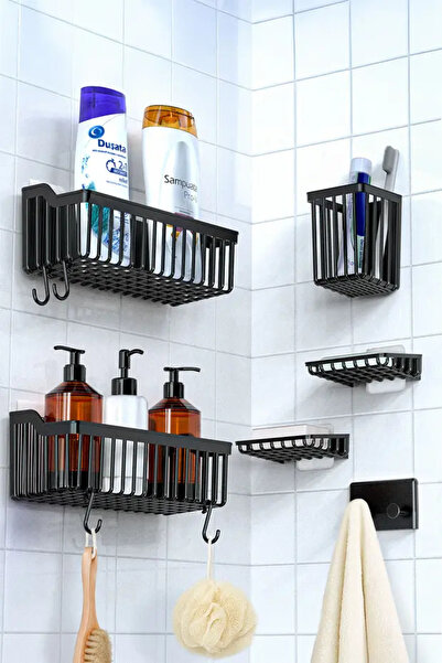 RED KİTCHEN Banyor 6'lı Banyo Seti Yapışkanlı Banyo Düzenleyici Şampuanlık Di...