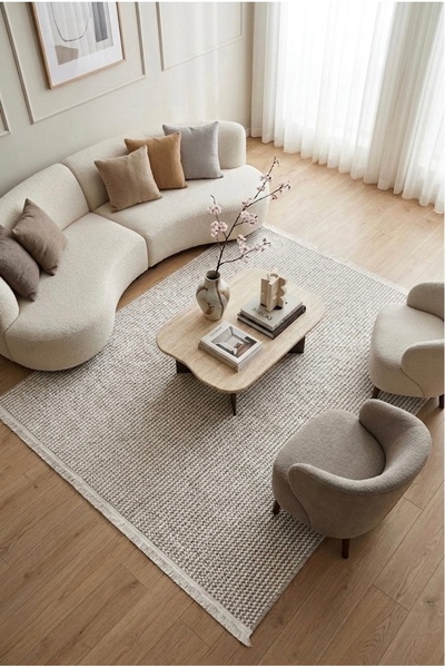 LEİVA HOME Bej Beyaz Bohem Bukle Dokulu Yumuşak Modern Saçaklı Salon Yatak Od...