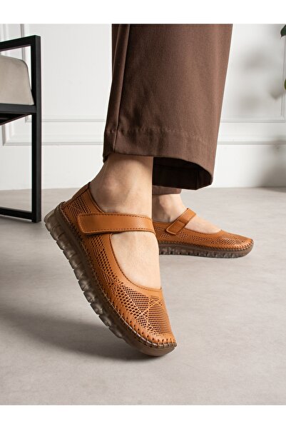 ALEMDAR AYAKKABI Γυναικείες μπαλαρίνες MARİO Taba από γνήσιο δέρμα