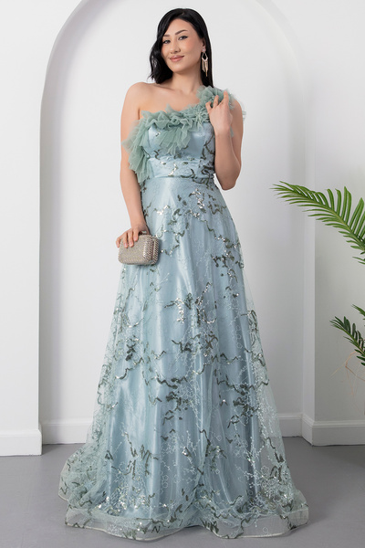 PULLIMM Φόρεμα από τούλι με παγιέτες και στράπλες λαιμόκοψη 6111