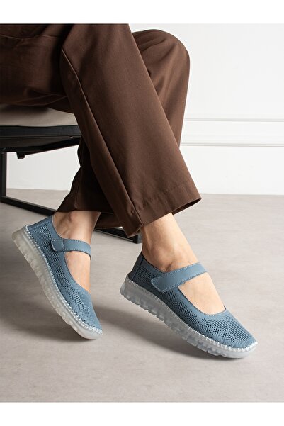 ALEMDAR AYAKKABI Mari̇o Blue Genuine Leather Women's Ballerinas