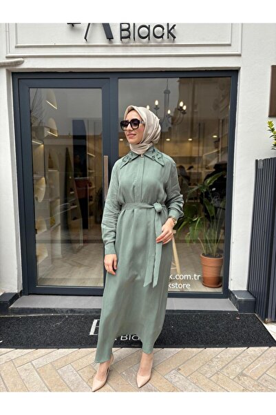 Babil Butik 2601-5000 Yaka Detay Kadın Elbise Mint