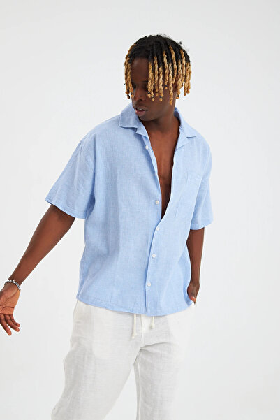 everhold Piti Kare Casual Fit Oversize Keten Gömlek
