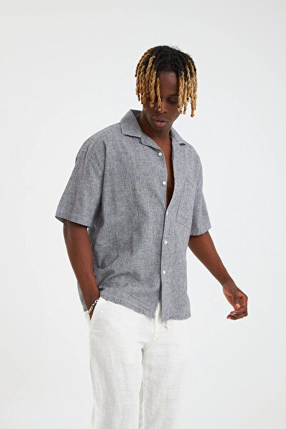 everhold Piti Kare Casual Fit Oversize Keten Gömlek