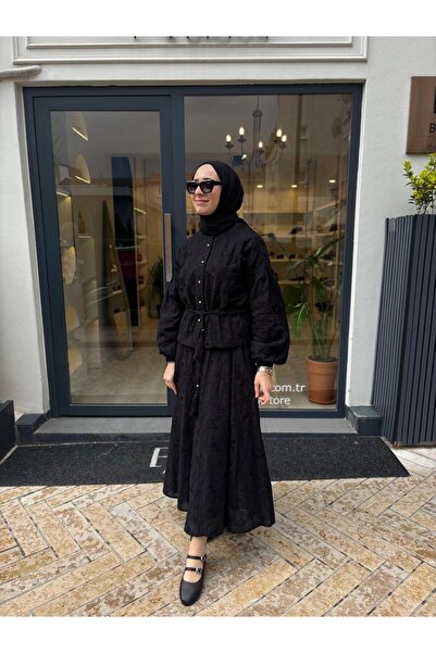 Babil Butik 2601-3044 Embroidery Detailed Women's Suit Black