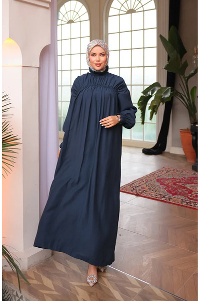 sefamerve Φόρεμα με δεμένο γιακά 71270-04 Ναυτικό μπλε