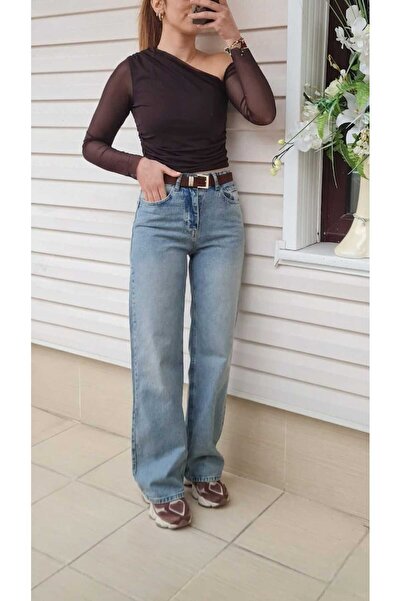 Telablanka Light Blue Snow Wash High Waist Belted Straight Model Jeans_Ash Li...