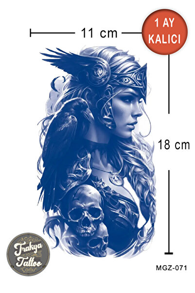 Trakya Tattoo 1 Ay Kalıcı Dövme Valkyrie Viking Kadın Geçici Dövme