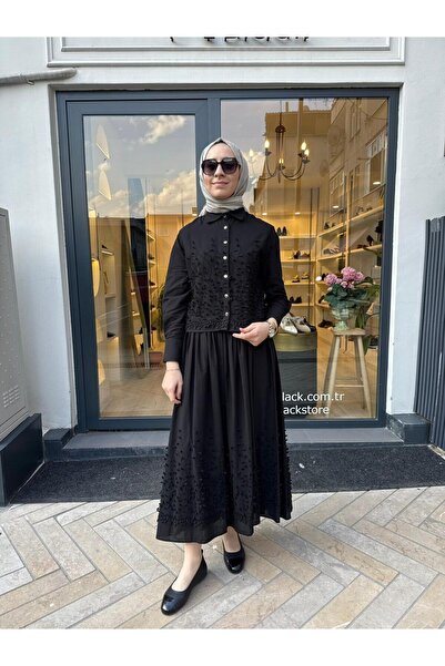 TERZİ DÜKKANI Brode Detaylı Melissa Kadın Etekli Takım Siyah
