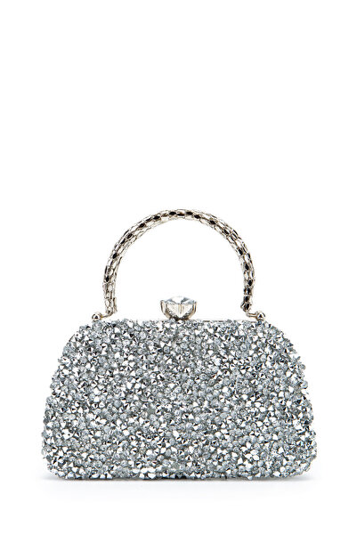 minebag Γυναικεία βραδινή τσάντα φορέματος με σχέδιο λουλουδιών Lahey Silver