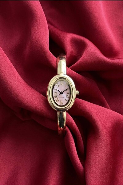 İnogge Cartion Women's Steel Watch Gold Color Oval Case Lilac Dial Vintage Lu...