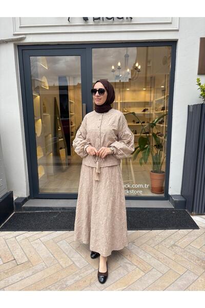 Babil Butik 2601-3044 Nakış Detaylı Kadın Takım Vizon