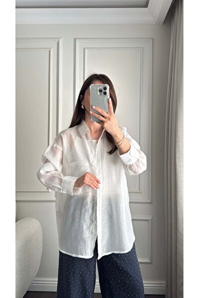 Büşce TAŞLI TENCEL KUMAŞ GÖMLEK BEYAZ