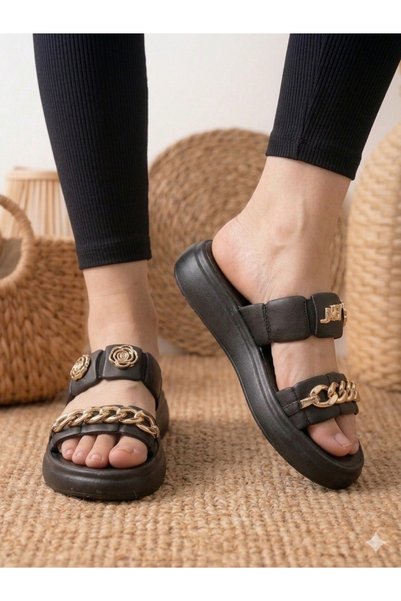 Babetty Gold Chain Detailed Orthopedic Daily Women's Slippers