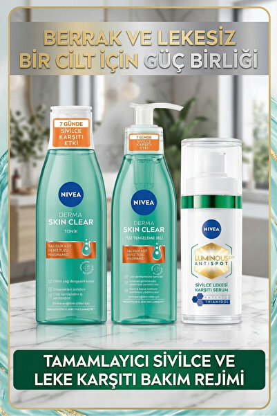 NIVEA Derma Skin Clear Yüz Temizleme Jeli/Nemlendirici Tonik + Luminous630 Le...