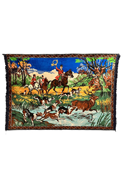Taşhan Çarşı Antika Atlı Kişiler ve Geyik Motifli Duvar Halısı - 170x120 cm N...