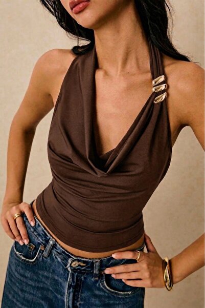 JE-TU Ντεγκάζε Γιακάς Λεπτομέρεια με αξεσουάρ Κοντό Μπλούζα JT9386