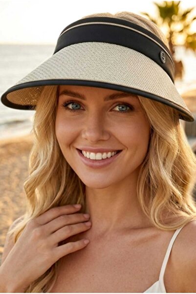 Uniquetrenders Γυναικείο καλοκαιρινό μαύρο ψάθινο καπέλο με γείσο