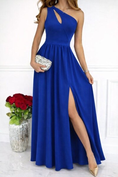 Wear Up Γυναικείο φόρεμα Janjan Crepe με ασύμμετρο λαιμόκοψη με λεπτομέρεια μ...